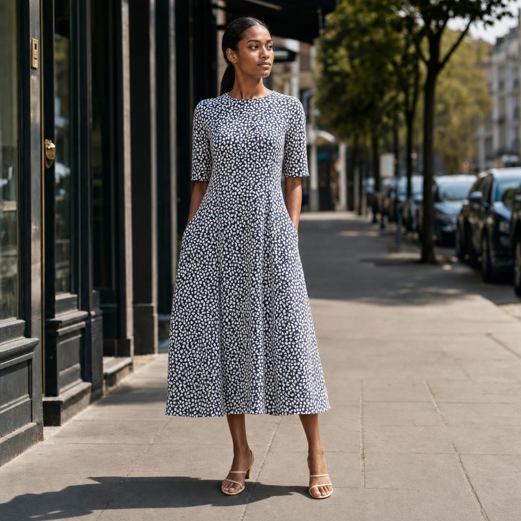 Women's Floral Print Midi Dress in Dark Blue, front view