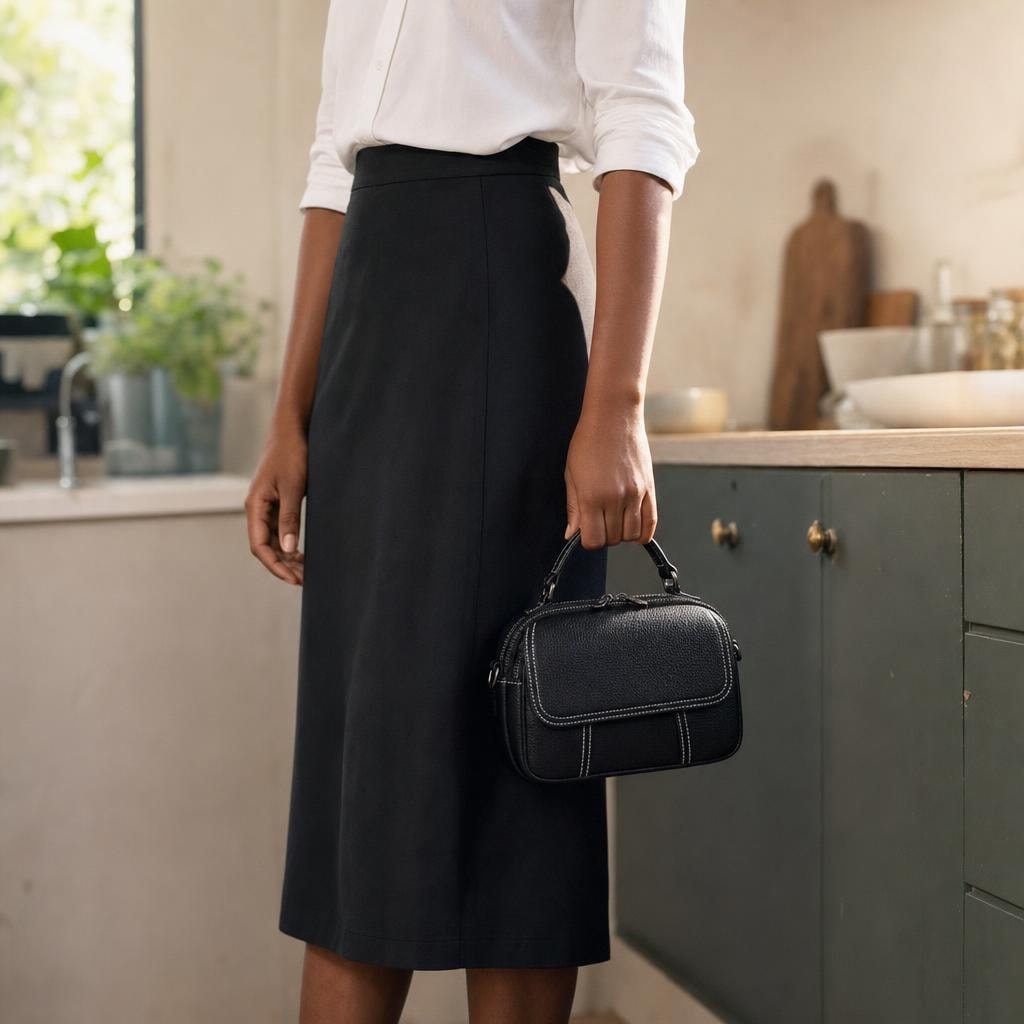 Women's Minimalist Shoulder Bag in Black, front view