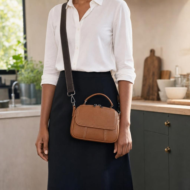 Women's Minimalist Shoulder Bag in Brown, front view