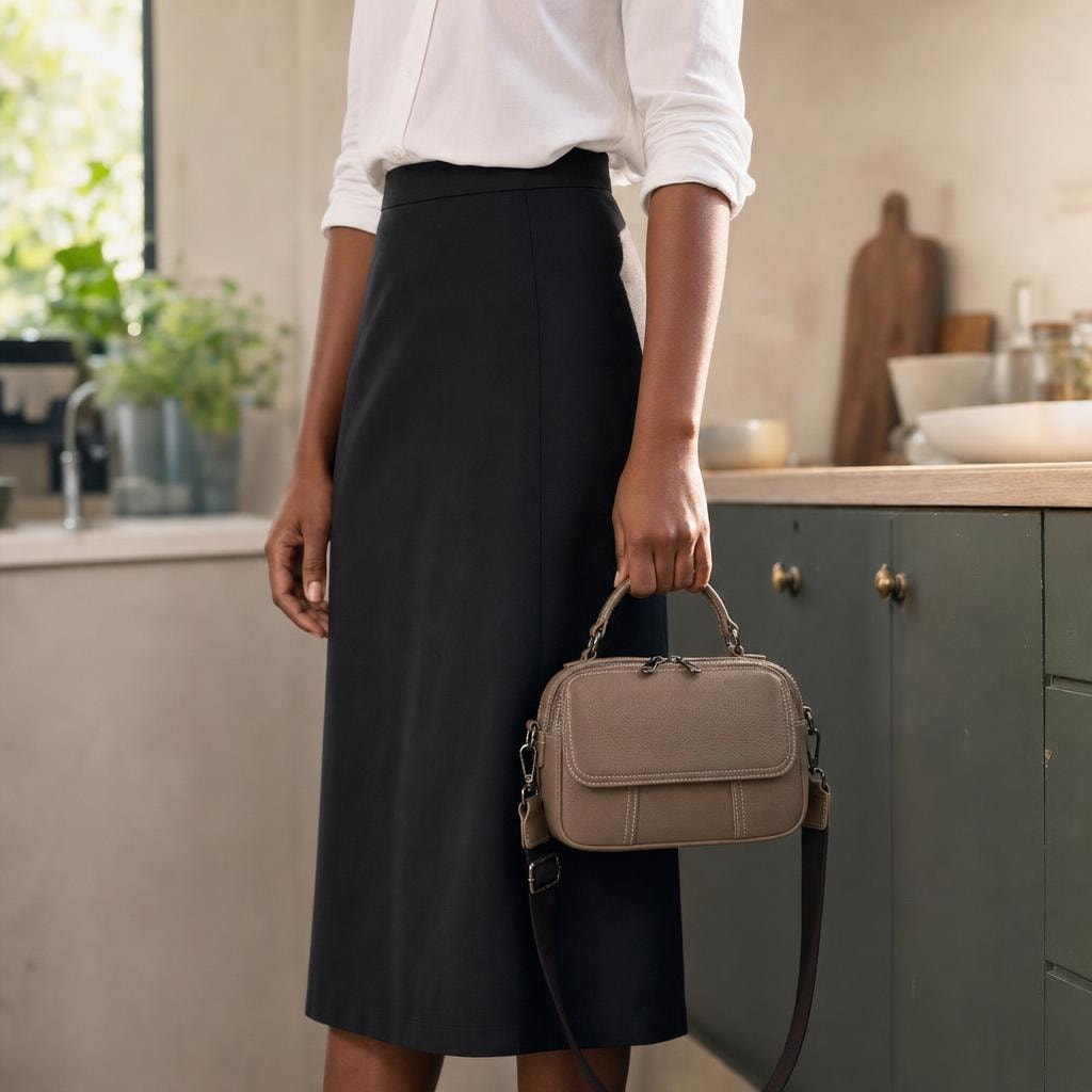 Women's Minimalist Shoulder Bag in Khaki, front view