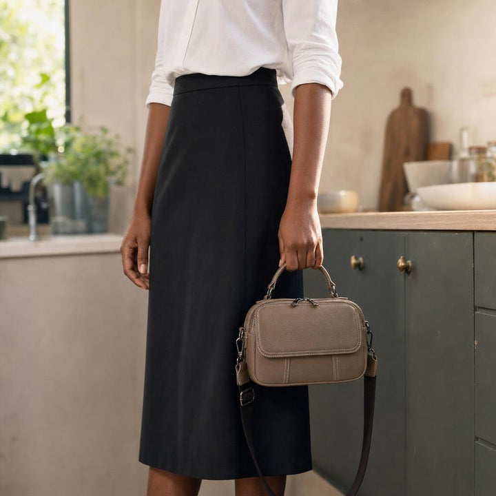 Women's Minimalist Shoulder Bag in Khaki, front view