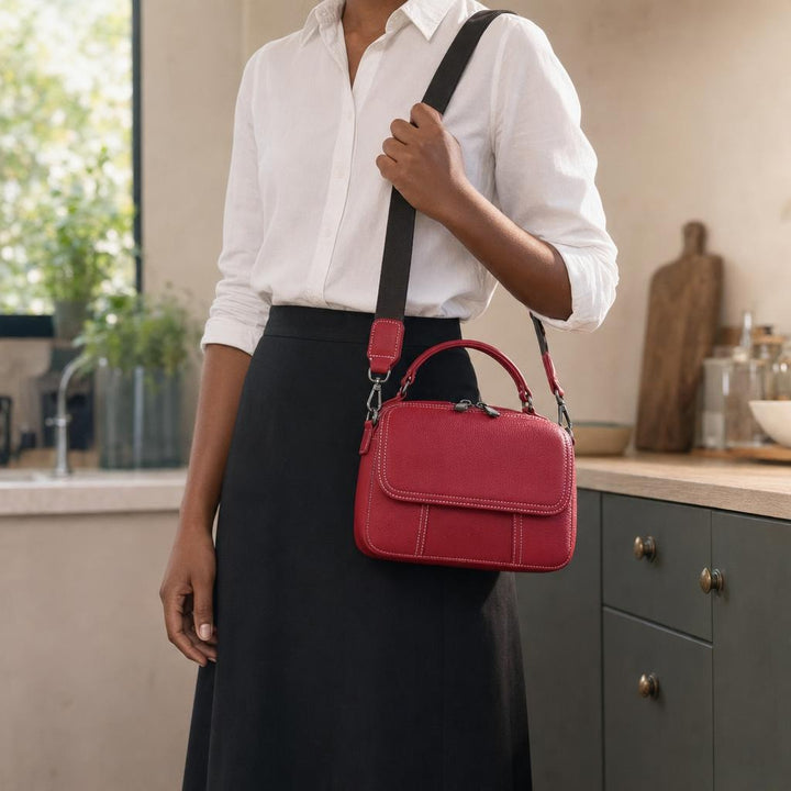 Women's Minimalist Shoulder Bag in Red, front view