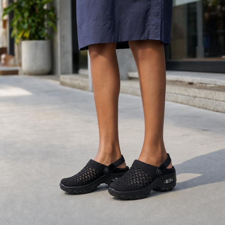 Women's Breathable Mesh Shoes in Black, front view