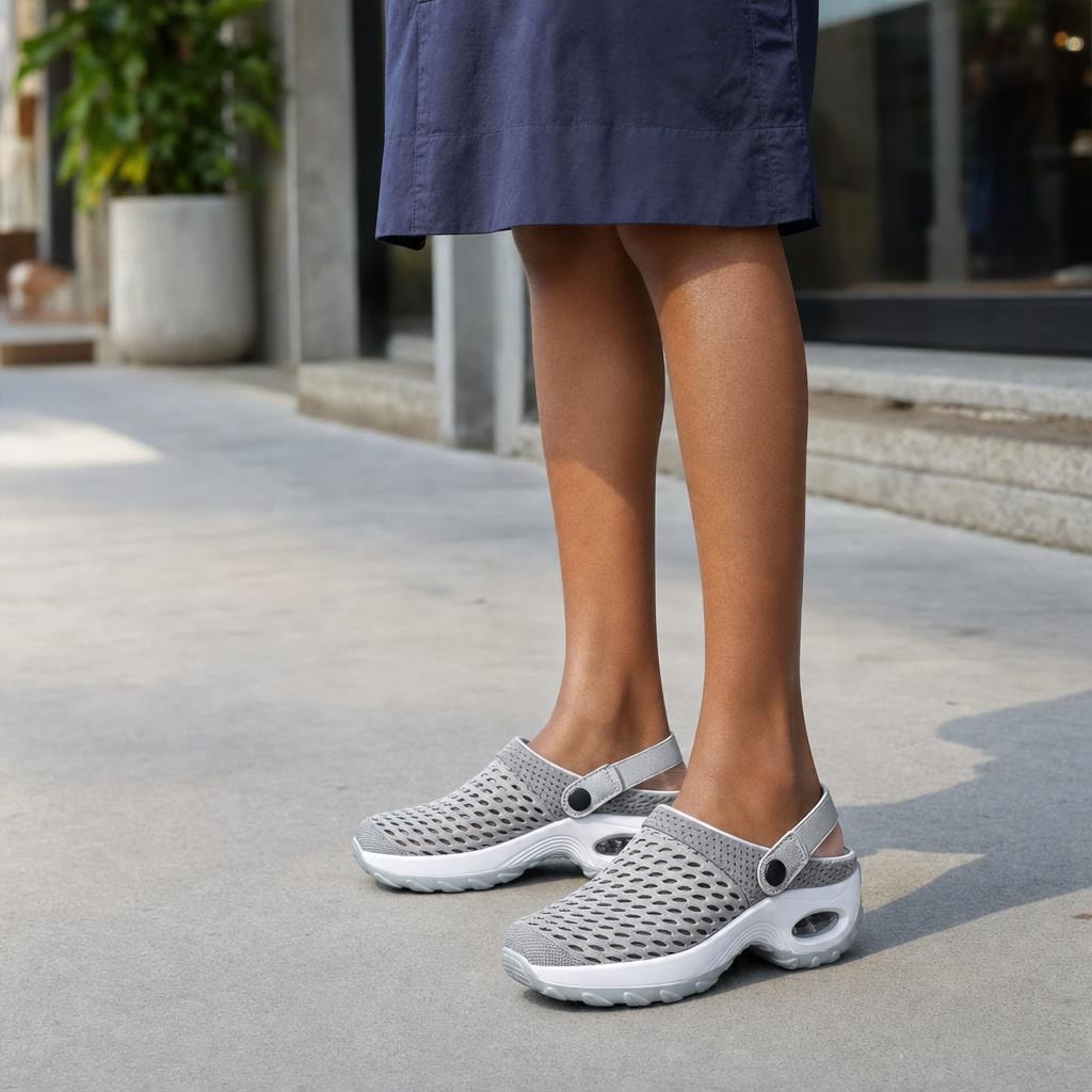 Women's Breathable Mesh Shoes in Grey, front view