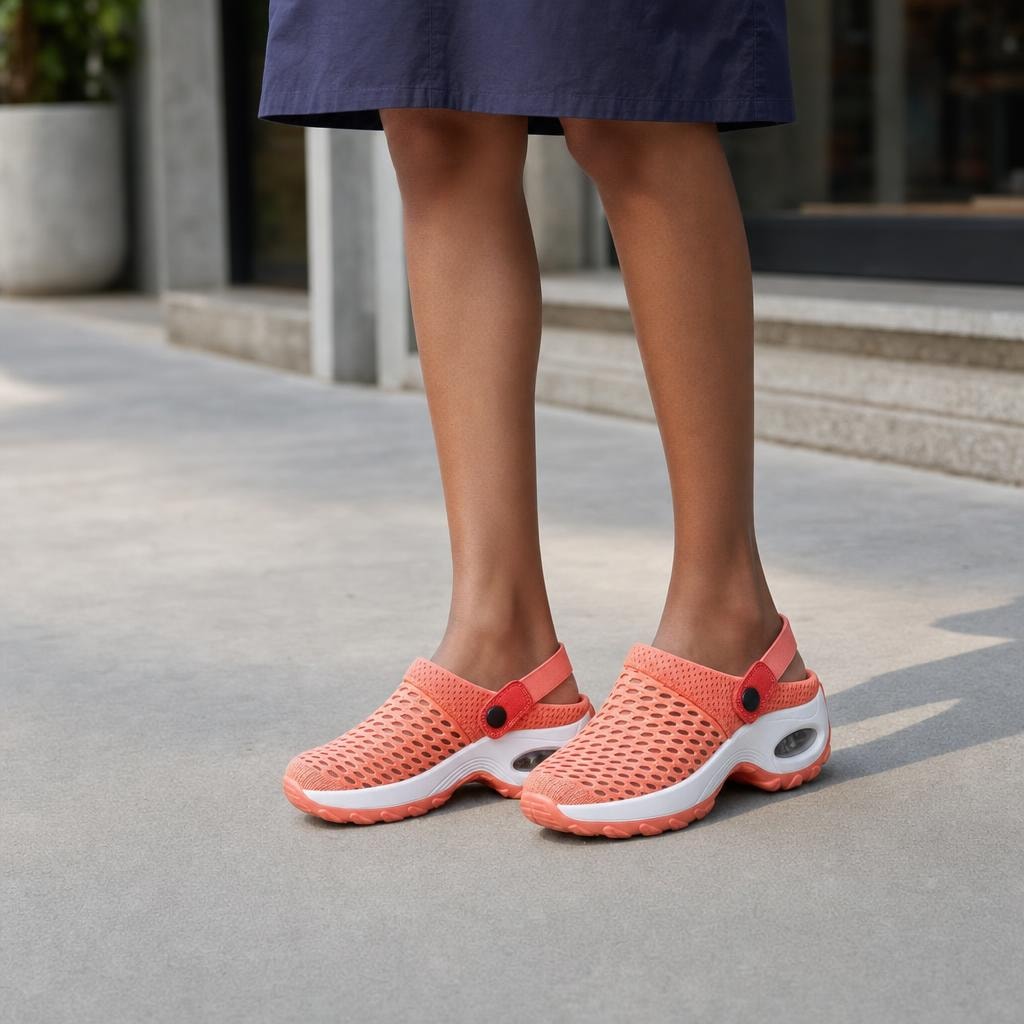 Women's Breathable Mesh Shoes in Orange, front view