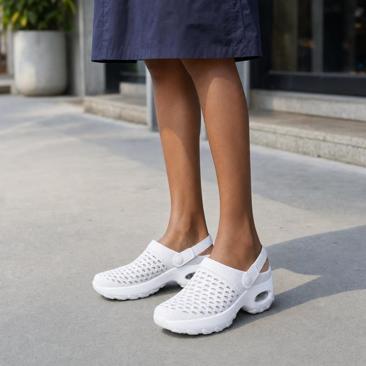 Women's Breathable Mesh Shoes in White, front view