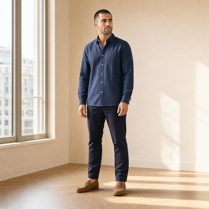 Men's Casual Full Sleeve Shirt in Blue, front view