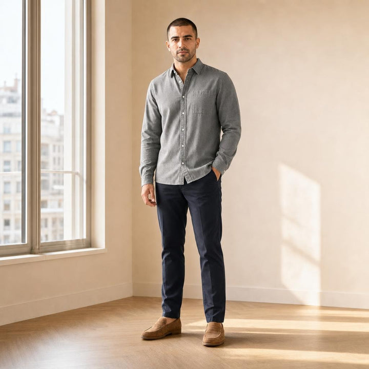 Men's Casual Full Sleeve Shirt in Gray, front view