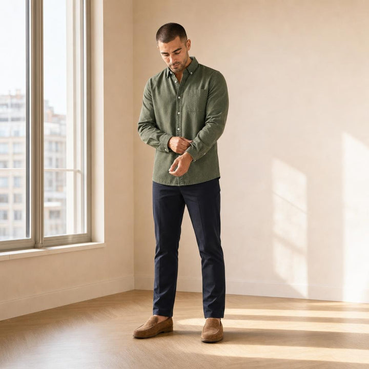 Men's Casual Full Sleeve Shirt in Green, front view
