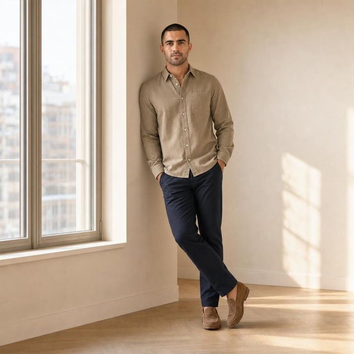 Men's Casual Full Sleeve Shirt in Khaki, front view