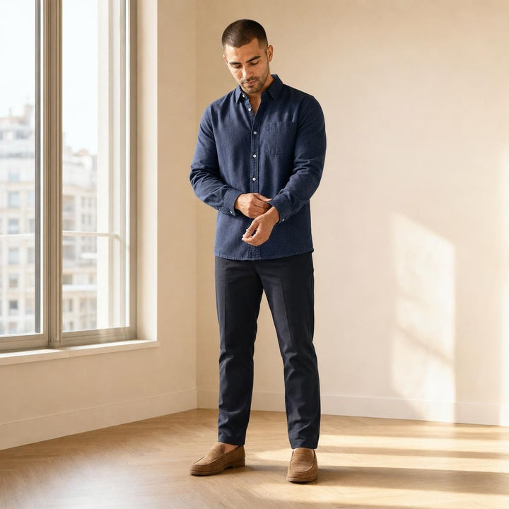 Men's Casual Full Sleeve Shirt in Navy Blue, front view