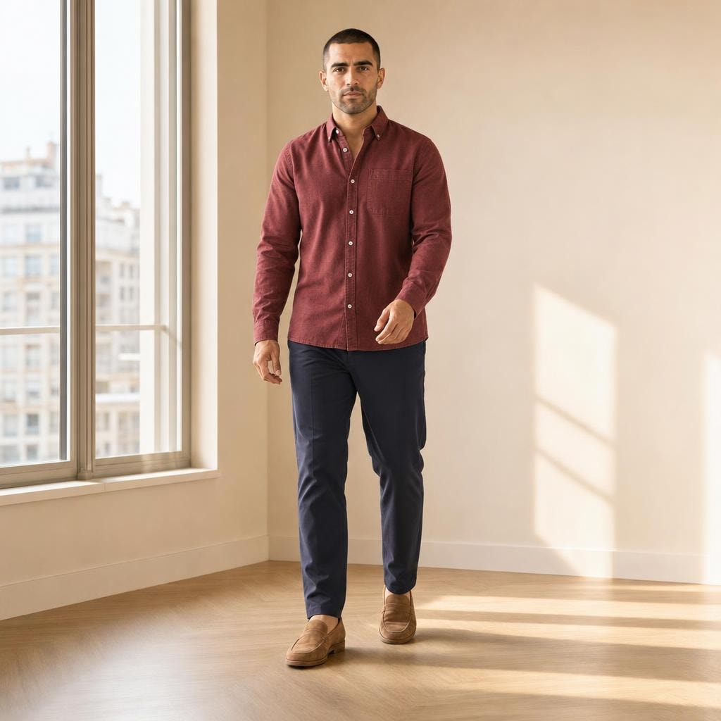 Men's Casual Full Sleeve Shirt in Red, front view