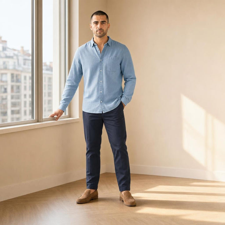 Men's Casual Full Sleeve Shirt in Sky Blue, front view