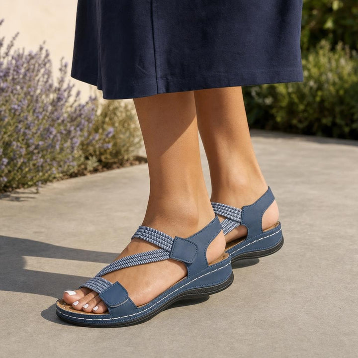 Women's Ankle Strap Walking Sandals in Blue, front view