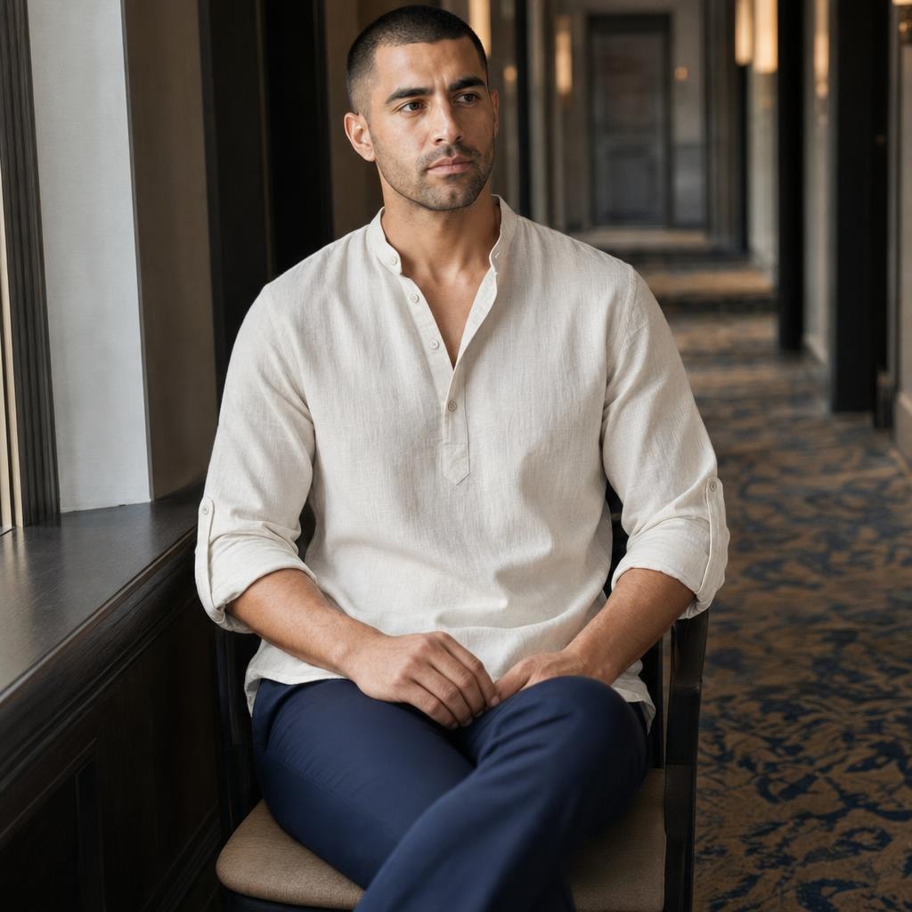 Men's Soft Cotton Short Sleeve Shirt in Ivory White, front view