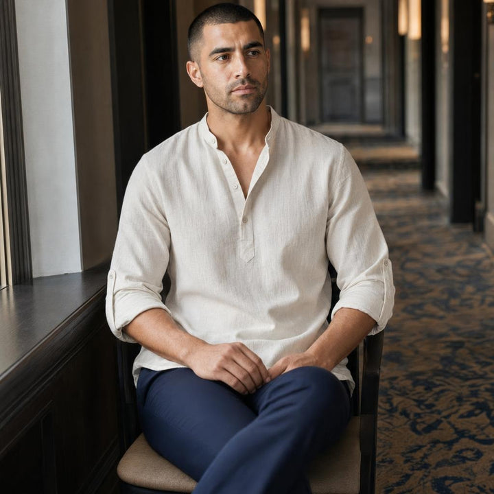 Men's Soft Cotton Short Sleeve Shirt in Ivory White, front view