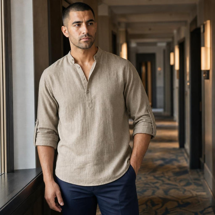 Men's Soft Cotton Short Sleeve Shirt in Khaki, front view