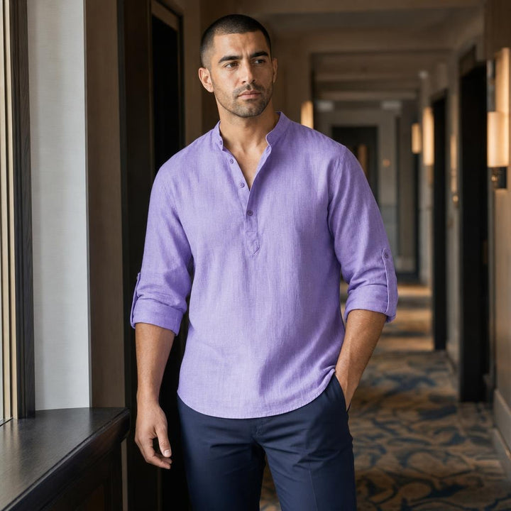Men's Soft Cotton Short Sleeve Shirt in Purple, front view
