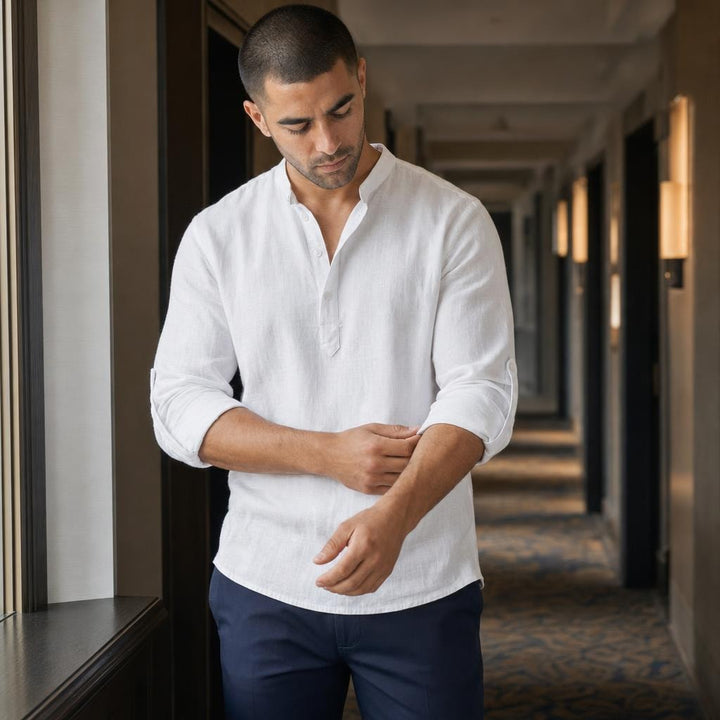 Men's Soft Cotton Short Sleeve Shirt in White, front view