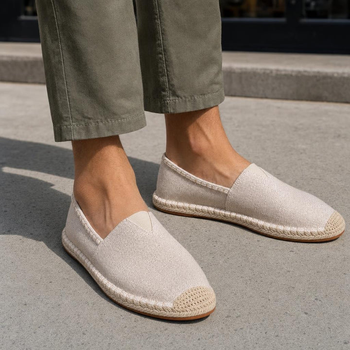 Men's Summer Espadrille Shoes in Beige, front view