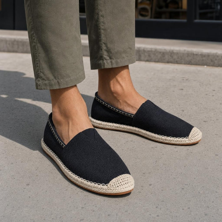 Men's Summer Espadrille Shoes in Black, front view