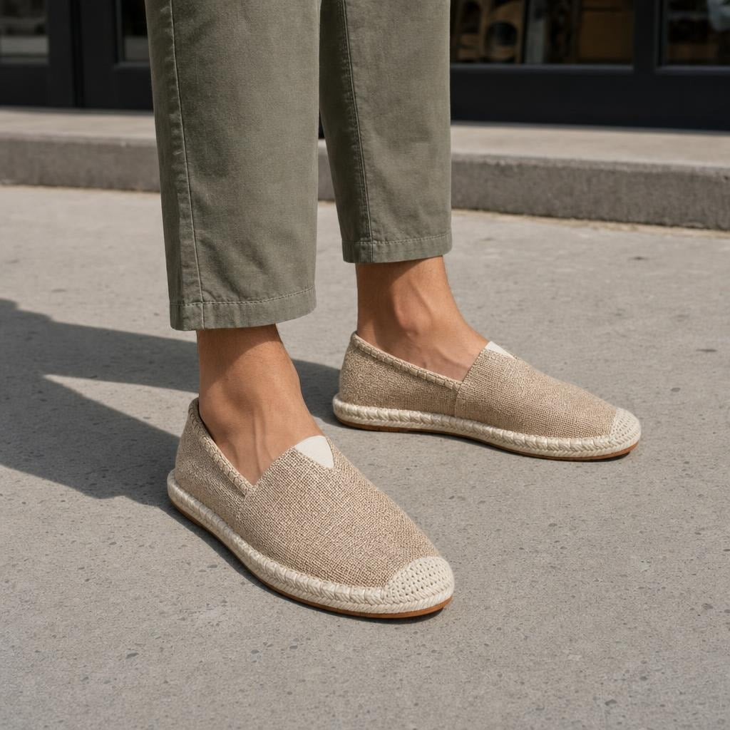 Men's Summer Espadrille Shoes in Brown, front view