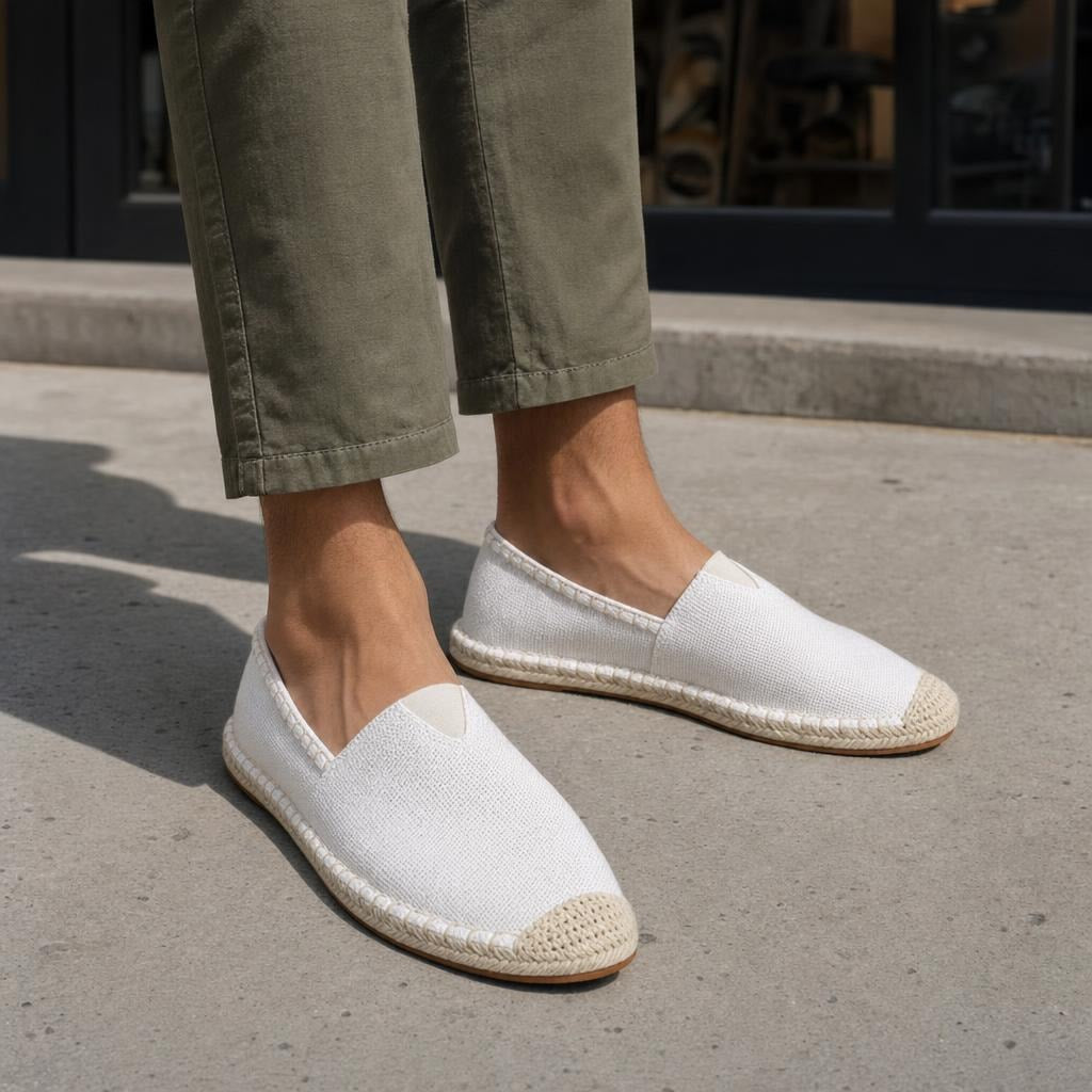 Men's Summer Espadrille Shoes in White, front view