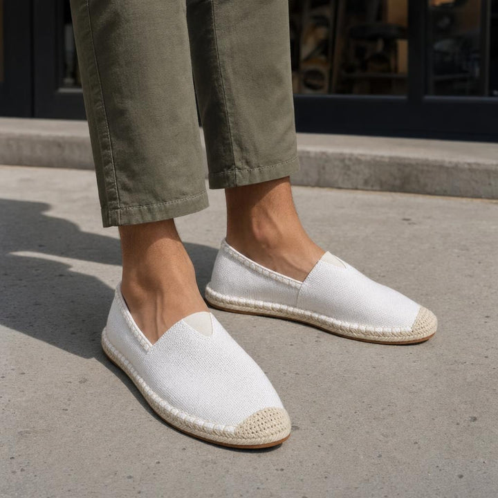 Men's Summer Espadrille Shoes in White, front view