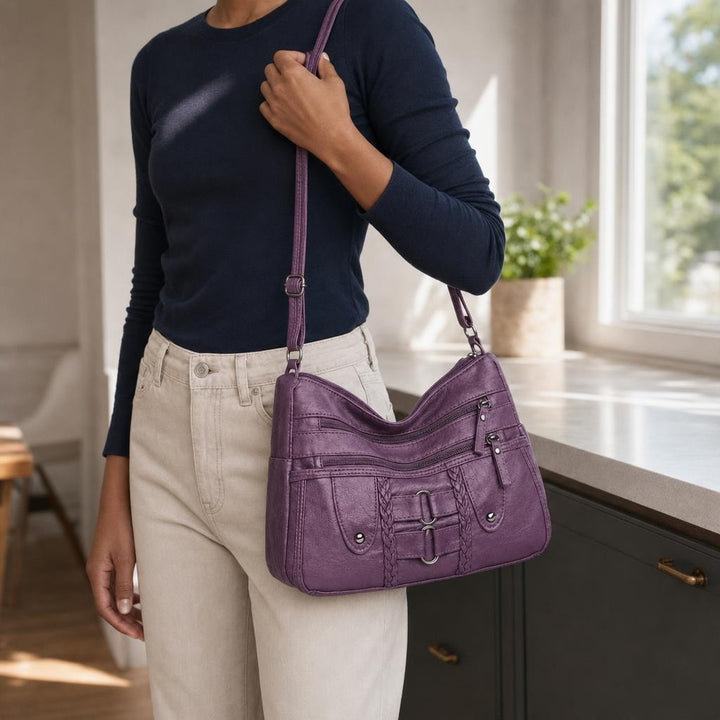 Women's PU Leather Crossbody Bag in Purple, front view