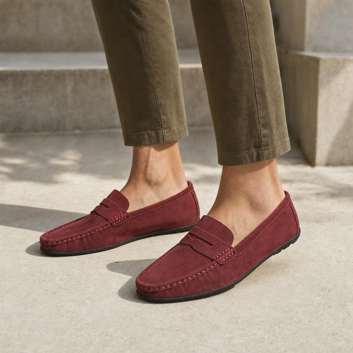 Men's Comfort Loafer Shoes in Maroon, front view