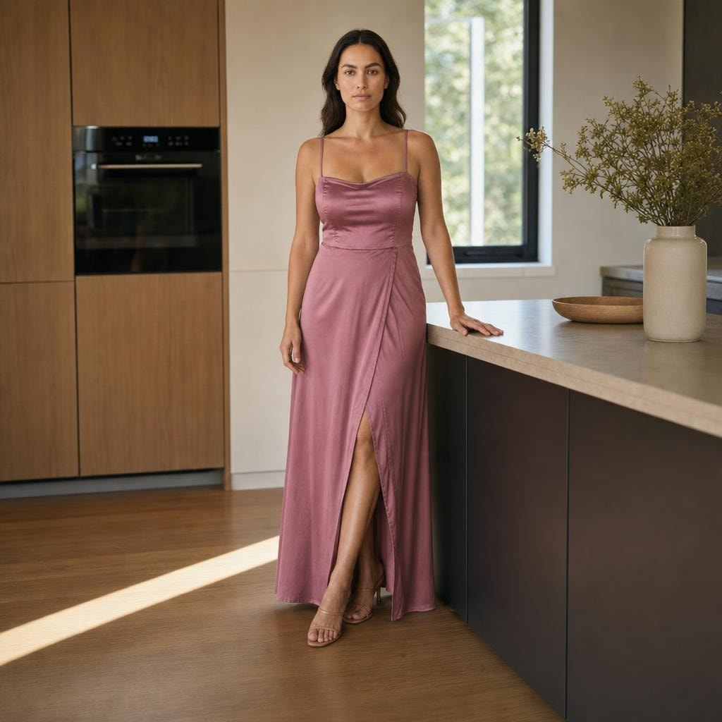 Women's Sleeveless Long Sleeve Maxi Dress in Pink, front view