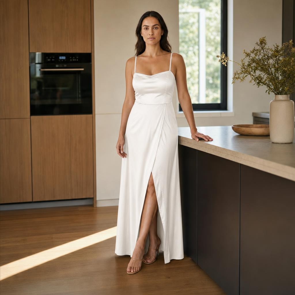 Women's Sleeveless Long Sleeve Maxi Dress in White, front view
