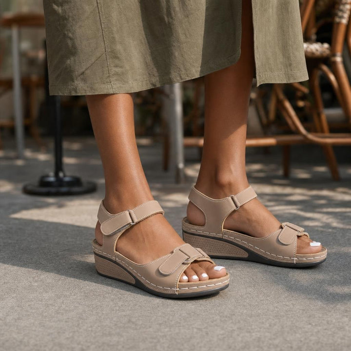 Women's Comfortable Ankle Strap Sandals in Beige, front view