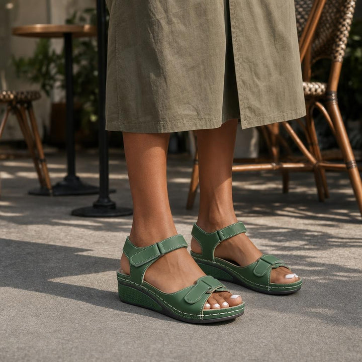 Women's Comfortable Ankle Strap Sandals in Green, front view