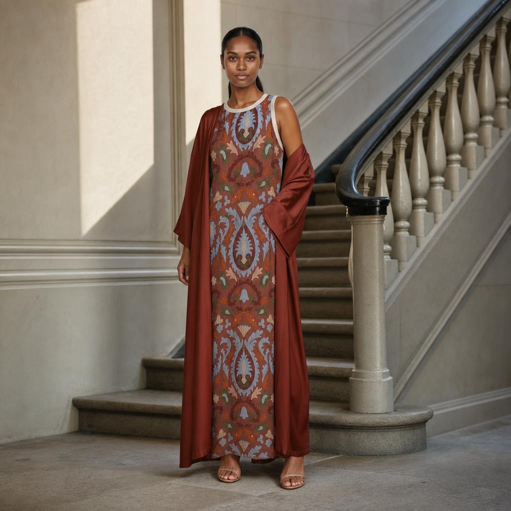 Women's Set Maxi Dress in Brown, front view