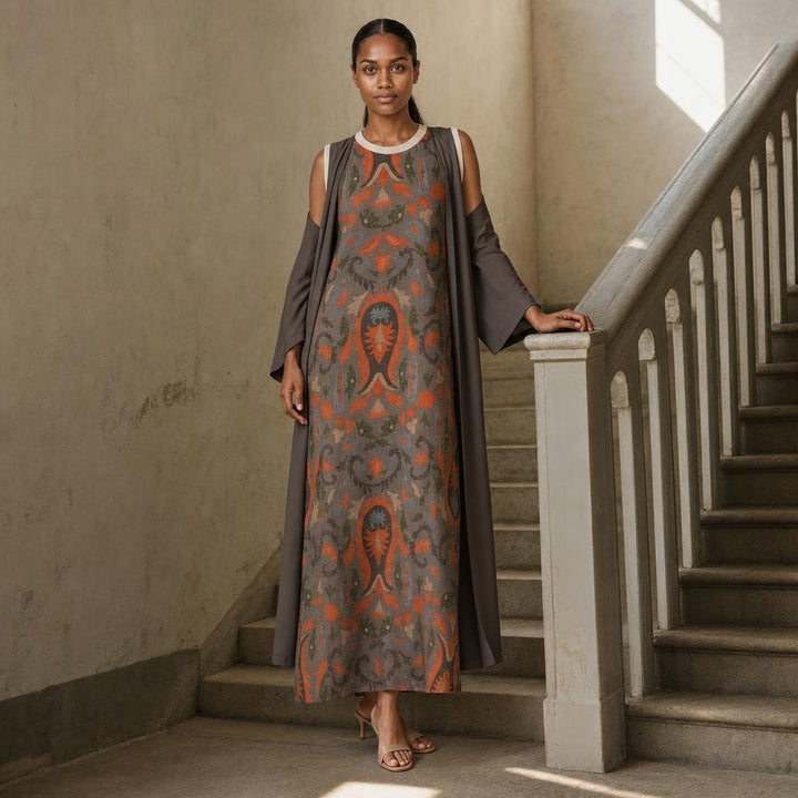 Women's Set Maxi Dress in Grey, front view