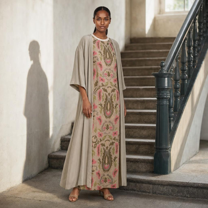 Women's Set Maxi Dress in Khaki, front view
