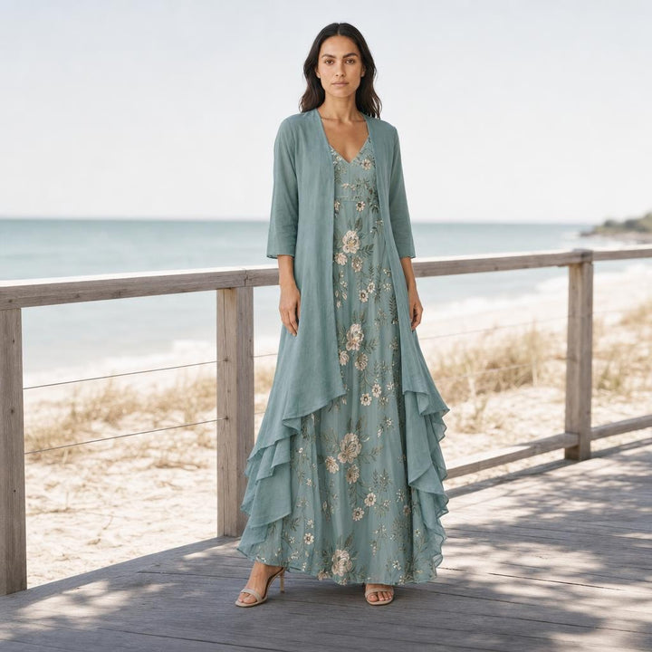 Women's Two Piece Maxi Dress in Blue, front view