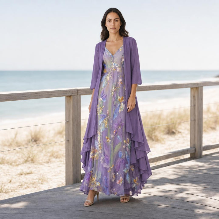 Women's Two Piece Maxi Dress in Purple, front view