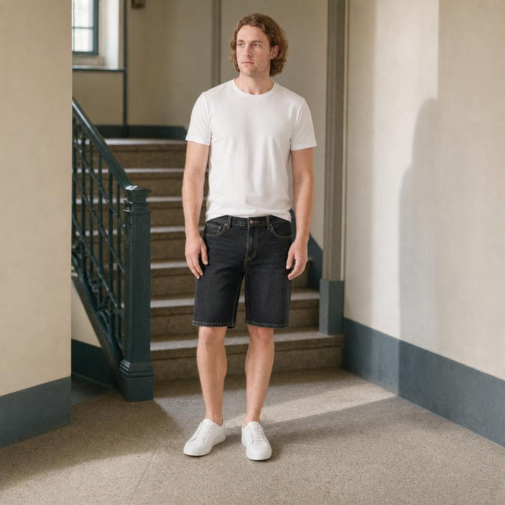 Men's Zip Fly Casual Shorts in Black, front view