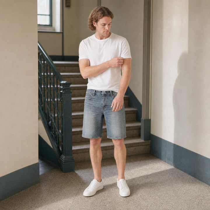 Men's Zip Fly Casual Shorts in Grey, front view