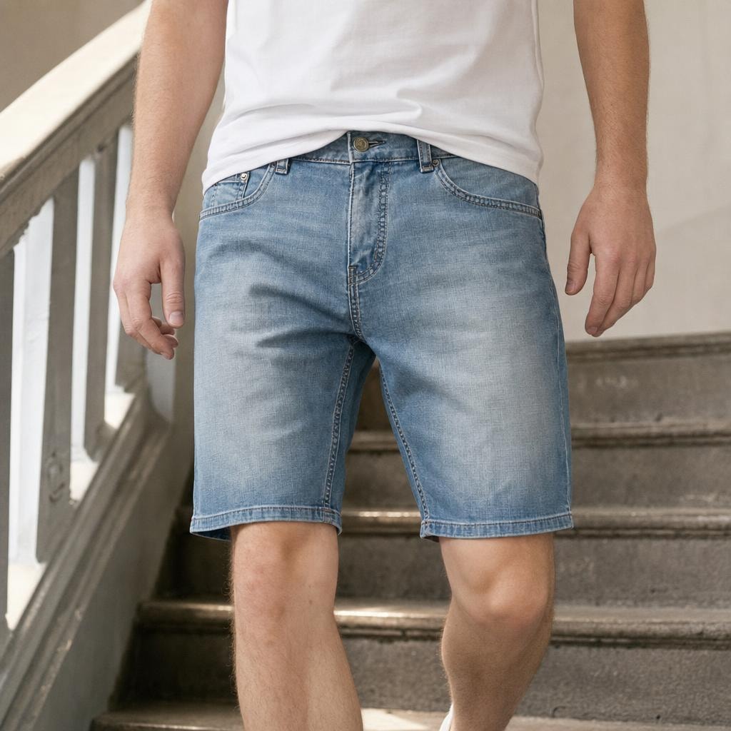 Men's Zip Fly Casual Shorts in Light Blue, front view