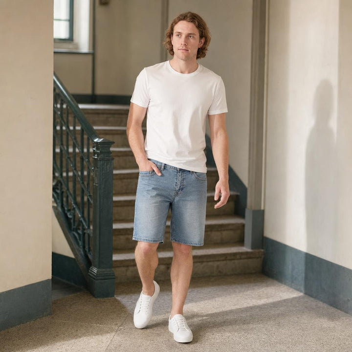Men's Zip Fly Casual Shorts in Light Blue, front view