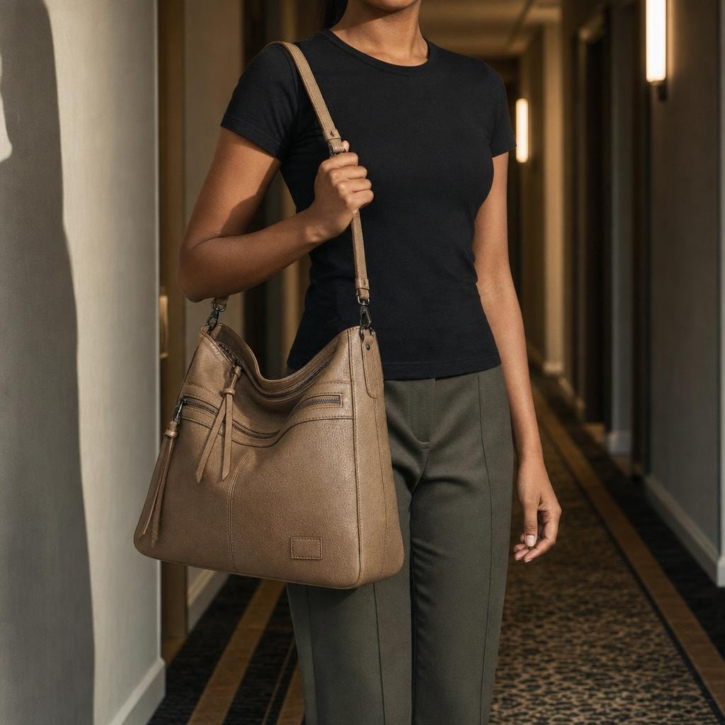 Women's Minimalist Sling Bag in Khaki, front view