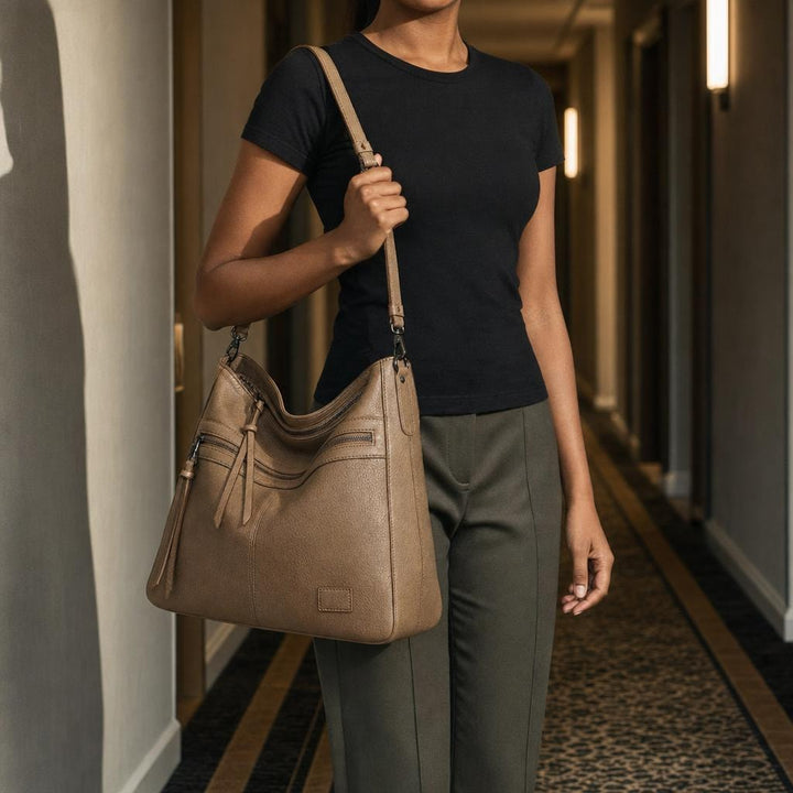Women's Minimalist Sling Bag in Khaki, front view