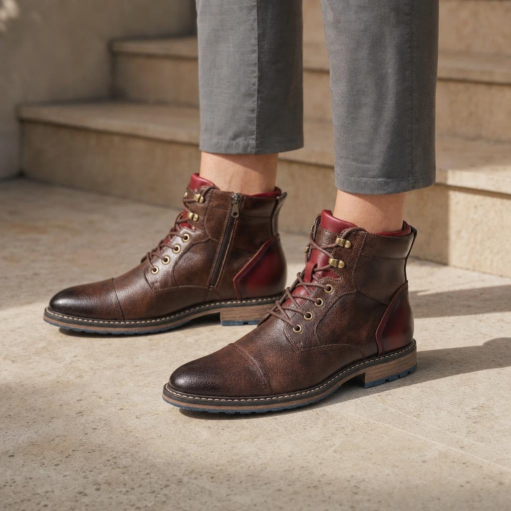 Men's Lace Up Casual Boots in Brown, front view