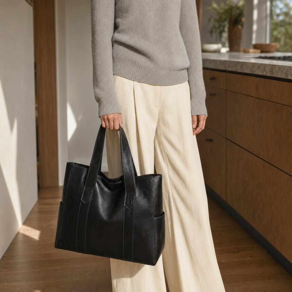 Women's Vintage Tote Shoulder Bag in Black, front view
