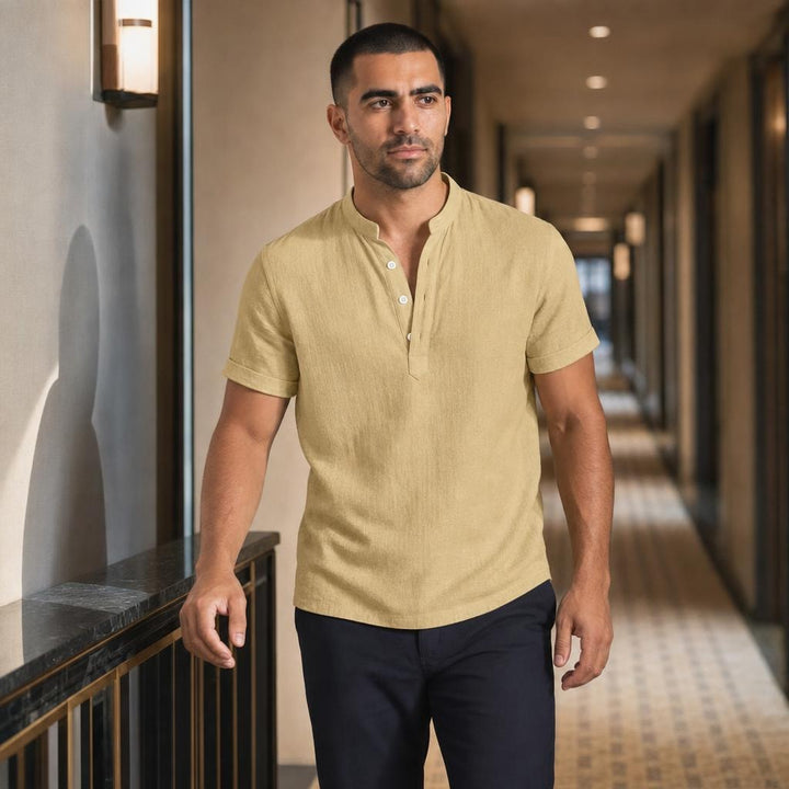 Men's Henley Short Sleeve Shirt in Yellow, front view