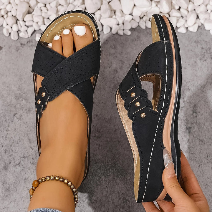 Selena Relaxed Cross Strap Wedge Sandals 2