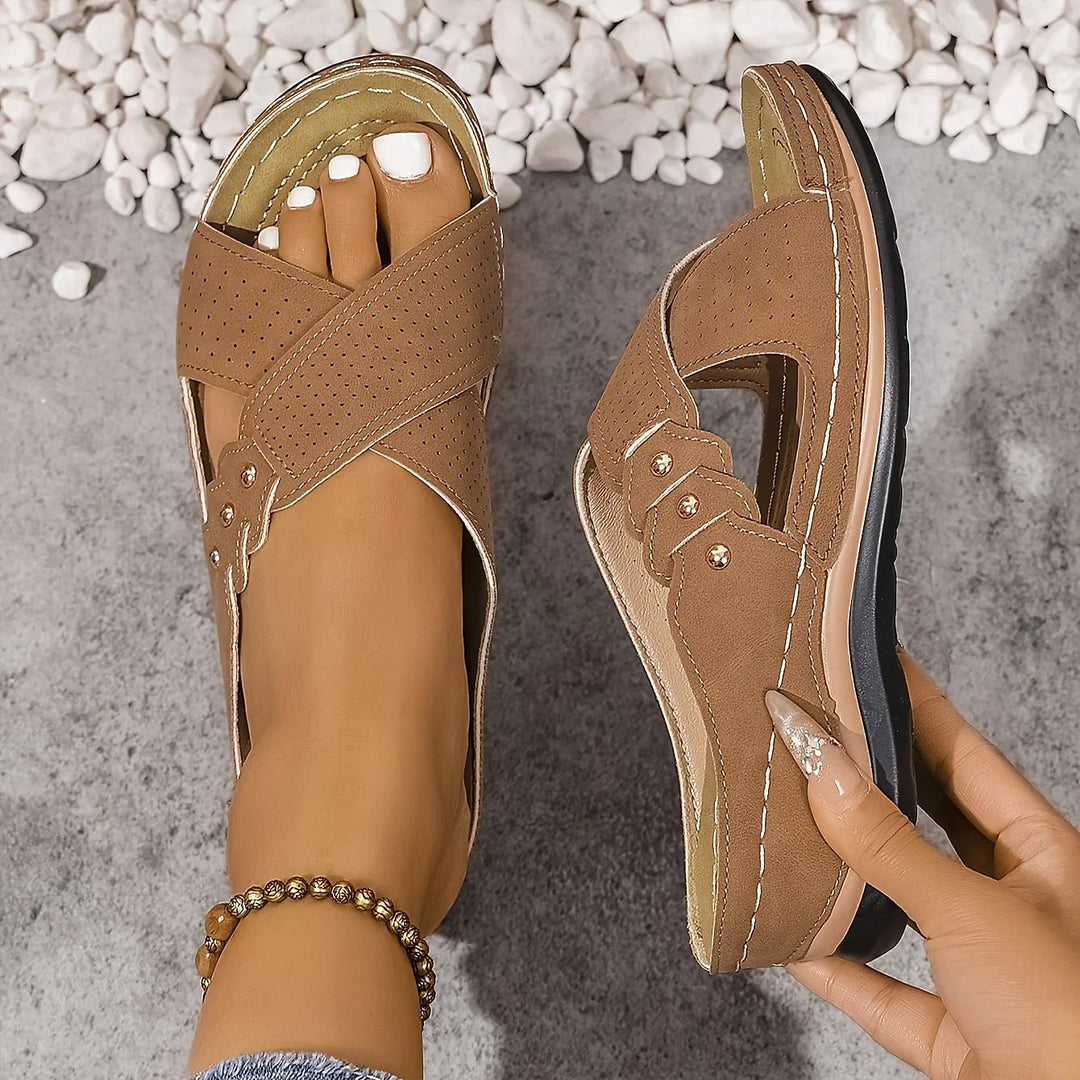 Selena Relaxed Cross Strap Wedge Sandals 3